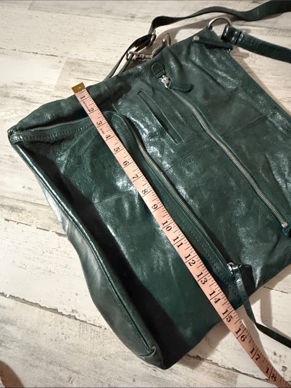 HOBO Dark Green Leather Convertible Crossbody Satchel - Picture 10 of 13